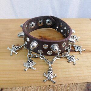 Ladies Brown Leather Gothic Bracelet